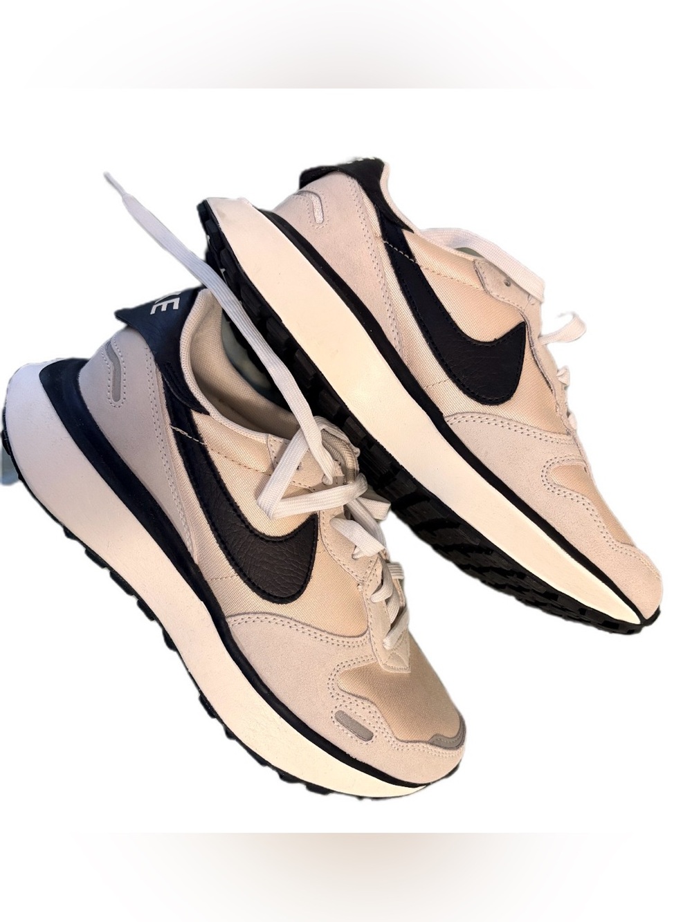 Nike Women's Beige and Black Swoosh Retro Sneakers